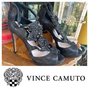 Vince Camuto Black Bejeweled Platform Heels